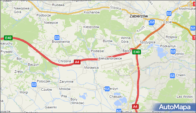 mapa Aleksandrowice gmina Zabierzów, Aleksandrowice gmina Zabierzów na mapie Targeo