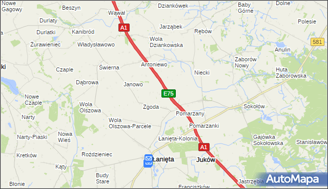 mapa Anielin gmina Łanięta, Anielin gmina Łanięta na mapie Targeo