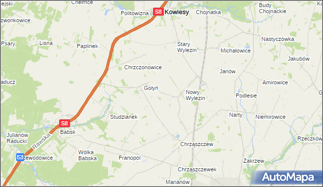 mapa Antoninów gmina Biała Rawska, Antoninów gmina Biała Rawska na mapie Targeo