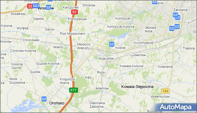 mapa Augustów gmina Kowala, Augustów gmina Kowala na mapie Targeo