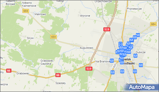 mapa Augustowo gmina Bielsk Podlaski, Augustowo gmina Bielsk Podlaski na mapie Targeo