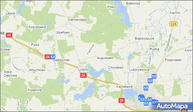 mapa Augustowo gmina Kwilcz, Augustowo gmina Kwilcz na mapie Targeo