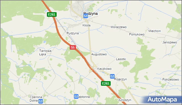 mapa Augustowo gmina Rydzyna, Augustowo gmina Rydzyna na mapie Targeo