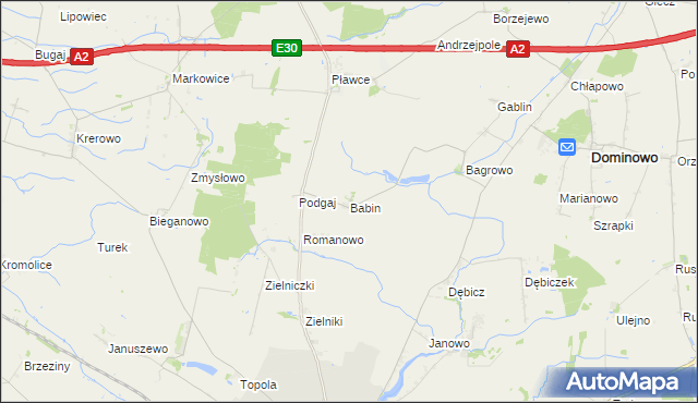 mapa Babin gmina Środa Wielkopolska, Babin gmina Środa Wielkopolska na mapie Targeo