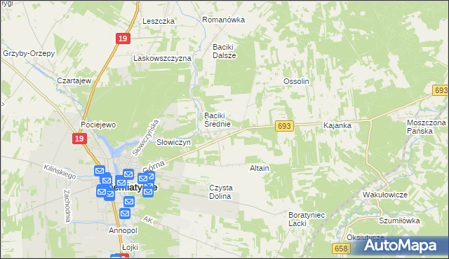 mapa Baciki Bliższe, Baciki Bliższe na mapie Targeo