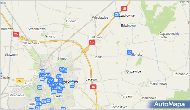 mapa Balin gmina Inowrocław, Balin gmina Inowrocław na mapie Targeo