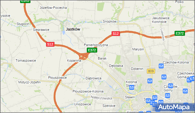 mapa Barak gmina Jastków, Barak gmina Jastków na mapie Targeo