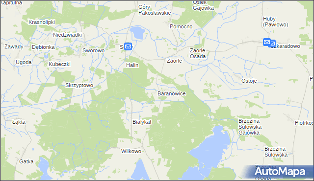 mapa Baranowice gmina Milicz, Baranowice gmina Milicz na mapie Targeo