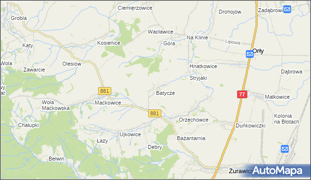 mapa Batycze, Batycze na mapie Targeo