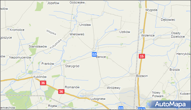 mapa Benice gmina Krotoszyn, Benice gmina Krotoszyn na mapie Targeo