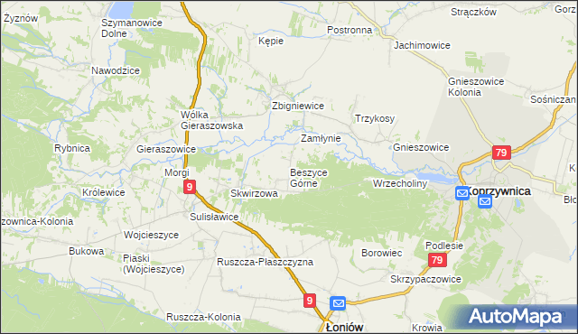 mapa Beszyce Górne, Beszyce Górne na mapie Targeo