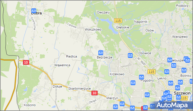 mapa Bezrzecze, Bezrzecze na mapie Targeo