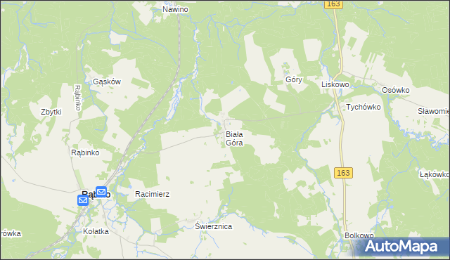 mapa Biała Góra gmina Rąbino, Biała Góra gmina Rąbino na mapie Targeo