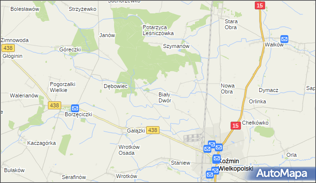 mapa Biały Dwór gmina Koźmin Wielkopolski, Biały Dwór gmina Koźmin Wielkopolski na mapie Targeo