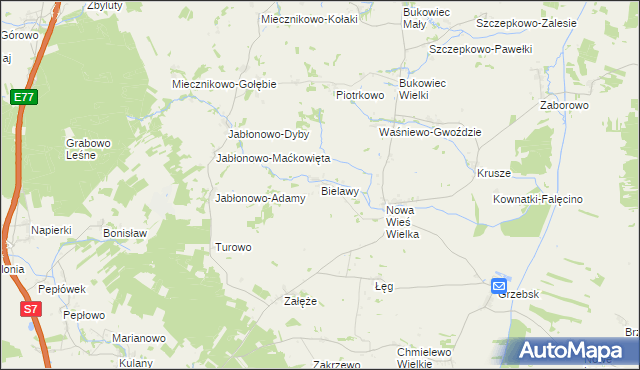 mapa Bielawy gmina Janowiec Kościelny, Bielawy gmina Janowiec Kościelny na mapie Targeo