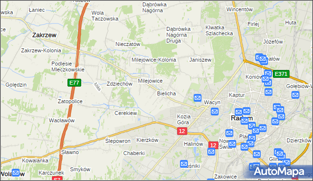 mapa Bielicha, Bielicha na mapie Targeo