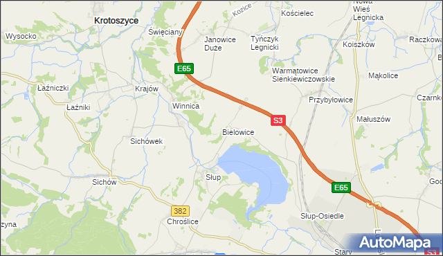 mapa Bielowice gmina Krotoszyce, Bielowice gmina Krotoszyce na mapie Targeo
