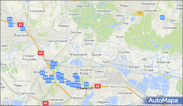 mapa Bobrek gmina Chełmek, Bobrek gmina Chełmek na mapie Targeo