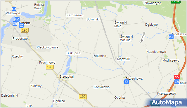 mapa Bojanice gmina Kłecko, Bojanice gmina Kłecko na mapie Targeo