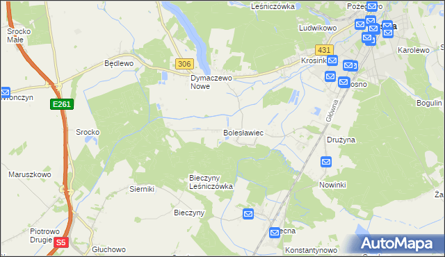 mapa Bolesławiec gmina Mosina, Bolesławiec gmina Mosina na mapie Targeo