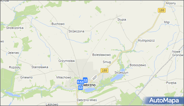 mapa Bolesławowo gmina Debrzno, Bolesławowo gmina Debrzno na mapie Targeo