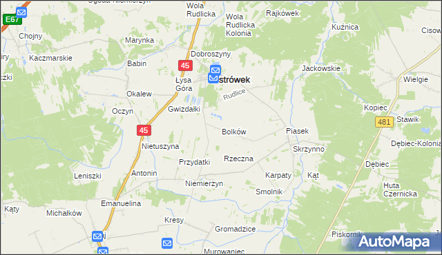 mapa Bolków gmina Ostrówek, Bolków gmina Ostrówek na mapie Targeo