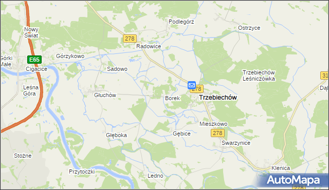 mapa Borek gmina Trzebiechów, Borek gmina Trzebiechów na mapie Targeo