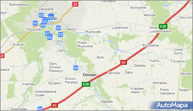 mapa Borki gmina Dmosin, Borki gmina Dmosin na mapie Targeo