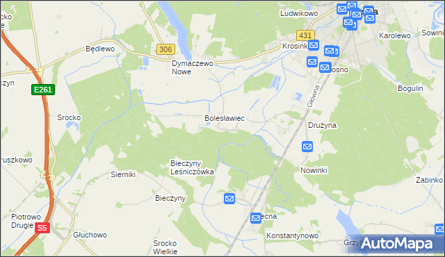 mapa Borkowice gmina Mosina, Borkowice gmina Mosina na mapie Targeo