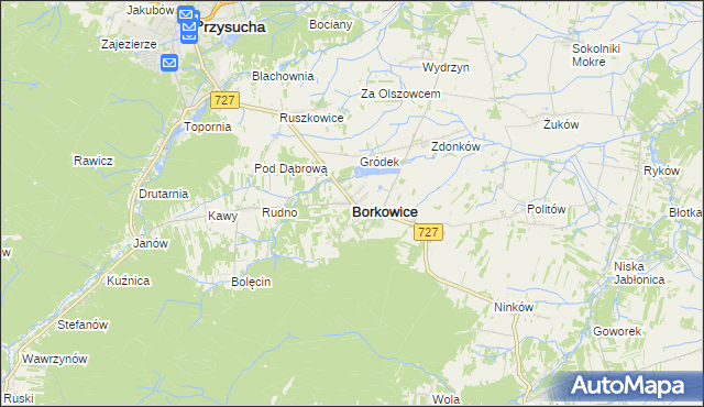 mapa Borkowice powiat przysuski, Borkowice powiat przysuski na mapie Targeo