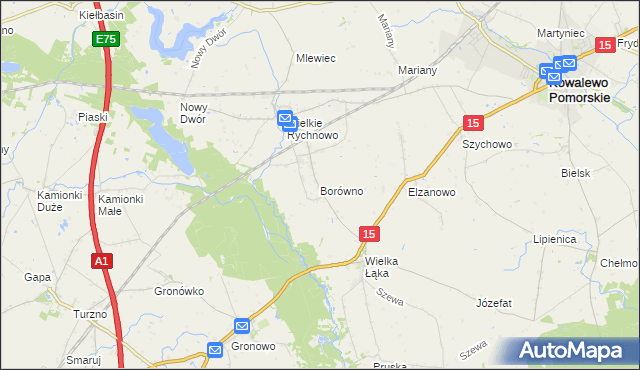 mapa Borówno gmina Kowalewo Pomorskie, Borówno gmina Kowalewo Pomorskie na mapie Targeo