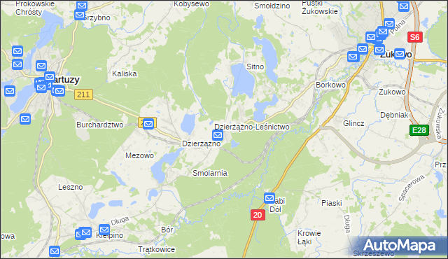 mapa Borowo gmina Kartuzy, Borowo gmina Kartuzy na mapie Targeo