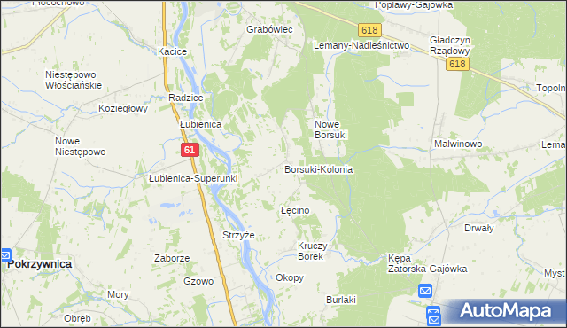 mapa Borsuki-Kolonia, Borsuki-Kolonia na mapie Targeo