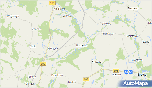 mapa Borzęcin gmina Gryfice, Borzęcin gmina Gryfice na mapie Targeo