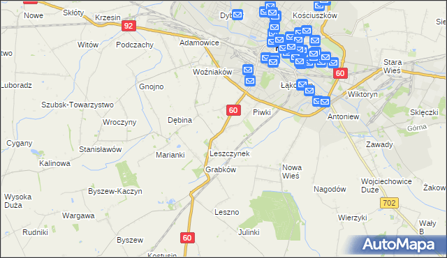 mapa Boża Wola gmina Kutno, Boża Wola gmina Kutno na mapie Targeo