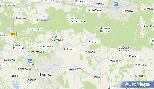 mapa Boża Wola gmina Siennica, Boża Wola gmina Siennica na mapie Targeo