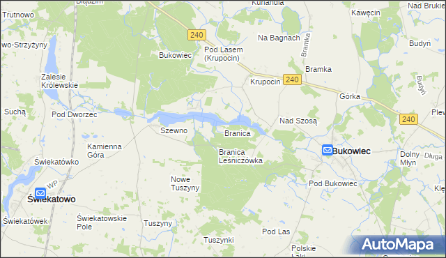 mapa Branica gmina Bukowiec, Branica gmina Bukowiec na mapie Targeo