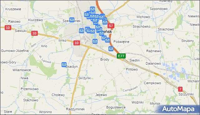 mapa Brody gmina Płońsk, Brody gmina Płońsk na mapie Targeo