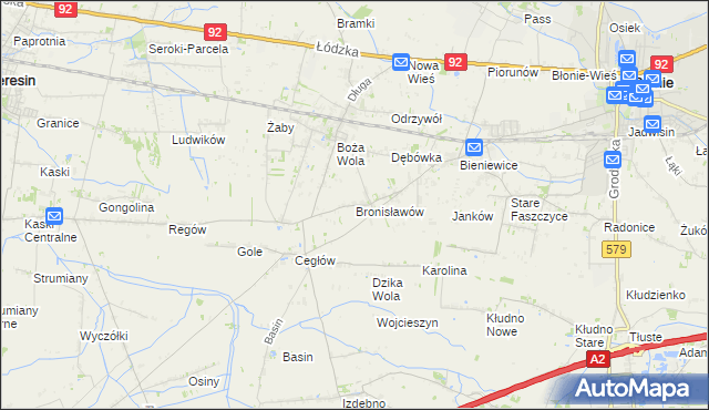 mapa Bronisławów gmina Baranów, Bronisławów gmina Baranów na mapie Targeo