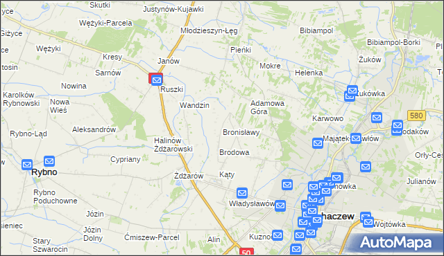 mapa Bronisławy gmina Sochaczew, Bronisławy gmina Sochaczew na mapie Targeo