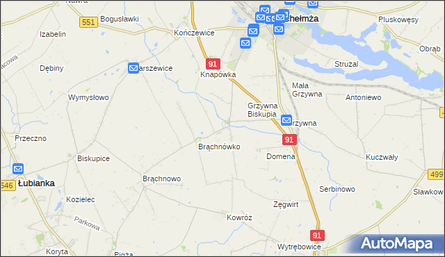 mapa Browina gmina Chełmża, Browina gmina Chełmża na mapie Targeo