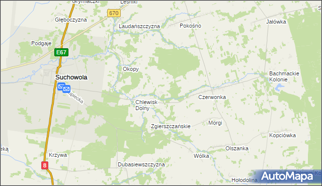 mapa Brukowo, Brukowo na mapie Targeo