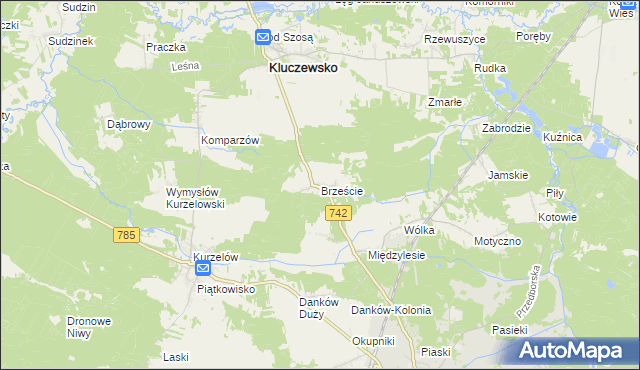 mapa Brzeście gmina Kluczewsko, Brzeście gmina Kluczewsko na mapie Targeo