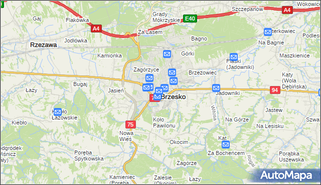 mapa Brzesko, Brzesko na mapie Targeo