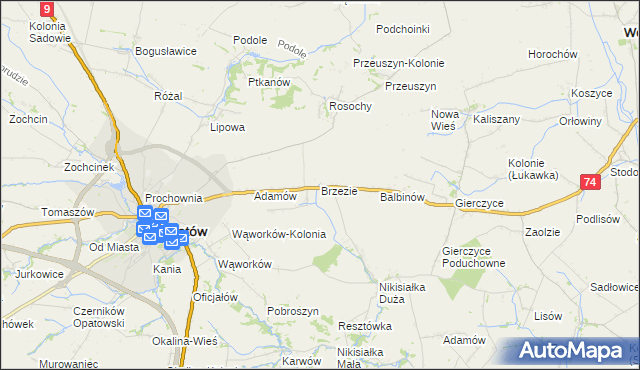 mapa Brzezie gmina Opatów, Brzezie gmina Opatów na mapie Targeo