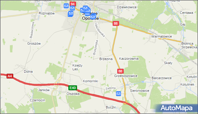 mapa Brzezina gmina Strzelce Opolskie, Brzezina gmina Strzelce Opolskie na mapie Targeo