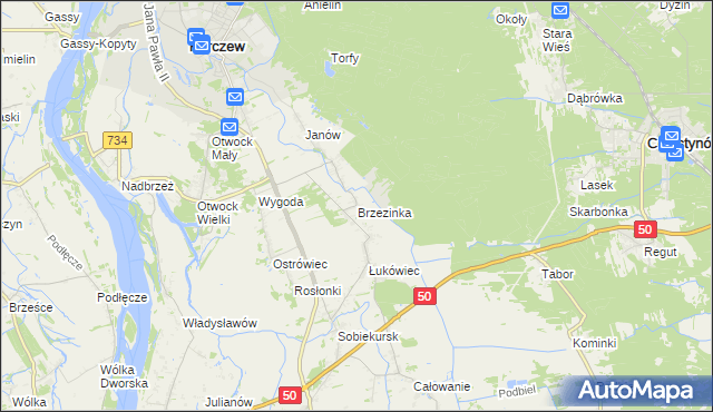 mapa Brzezinka gmina Karczew, Brzezinka gmina Karczew na mapie Targeo