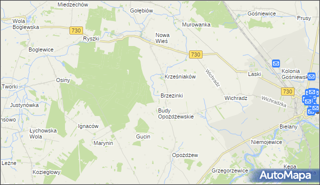 mapa Brzezinki gmina Warka, Brzezinki gmina Warka na mapie Targeo