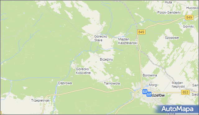 mapa Brzeziny gmina Józefów, Brzeziny gmina Józefów na mapie Targeo