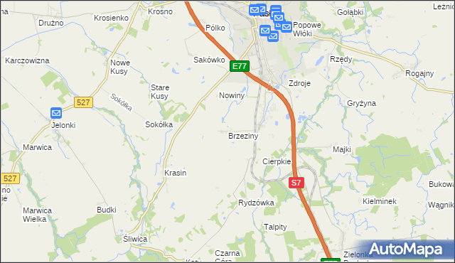 mapa Brzeziny gmina Pasłęk, Brzeziny gmina Pasłęk na mapie Targeo